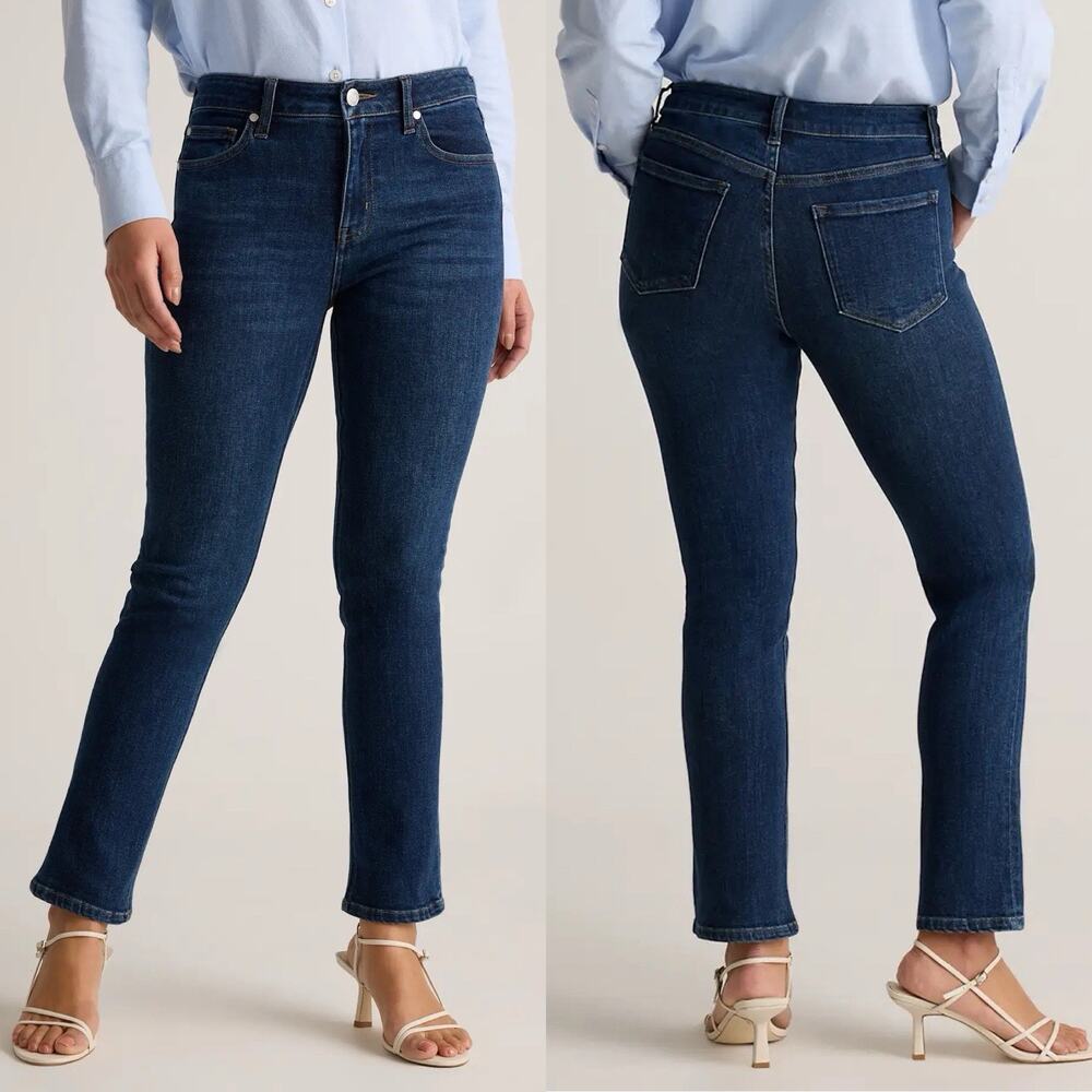 Quince Luna Stretch Slim Straight Jeans Womens 28 30in High Rise Midnight Blue